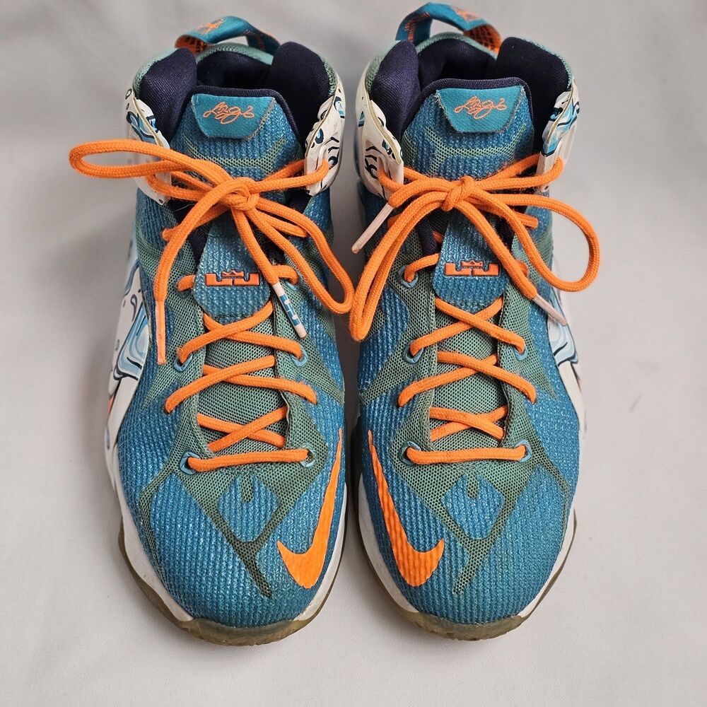 Nike LeBron 12 GS Buckets Basketball Shoes Blue Lagoon Orange Big Kids 5.5